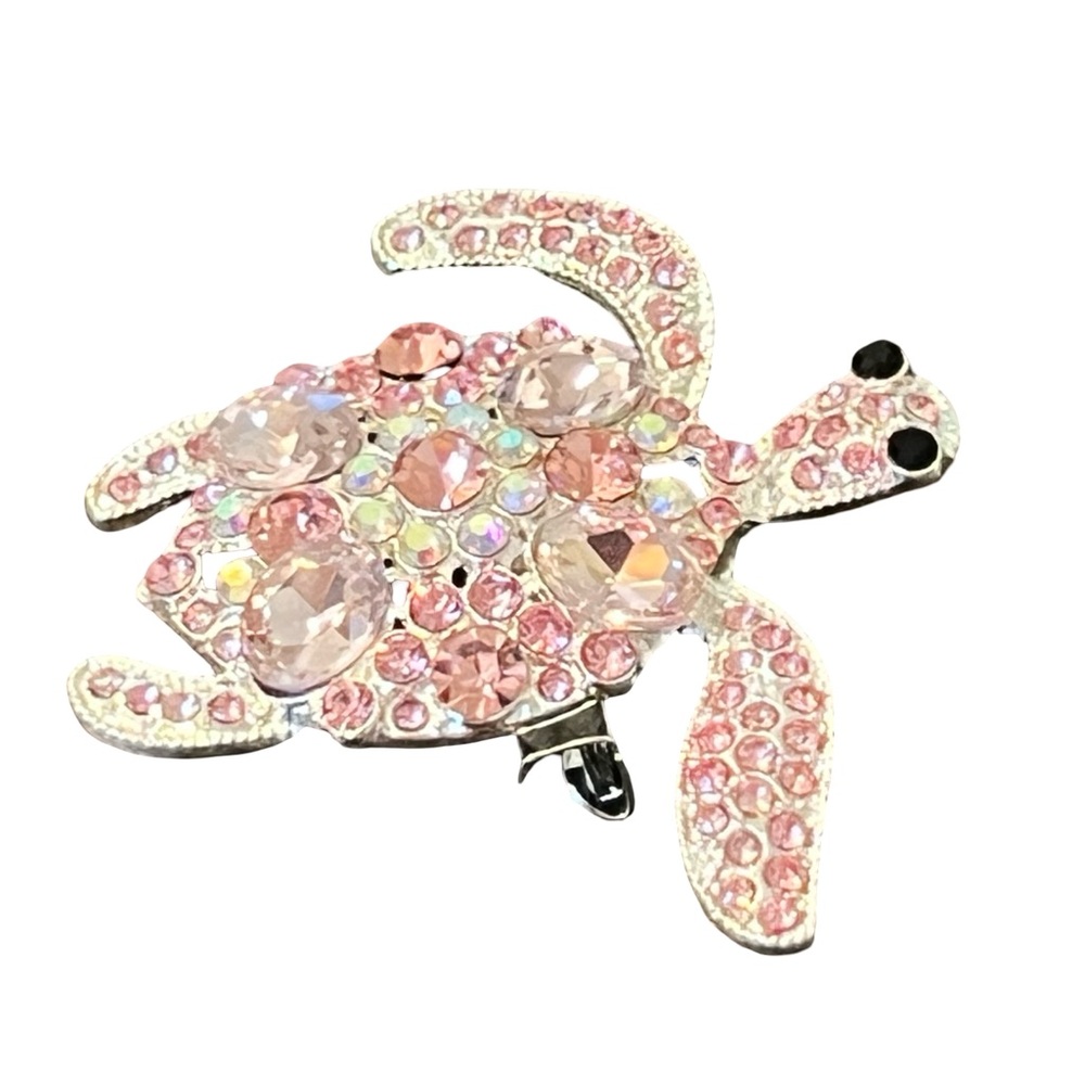Crystal Pink Turtle Brooch - Pink Rhinestone Sea Turtle Pin
